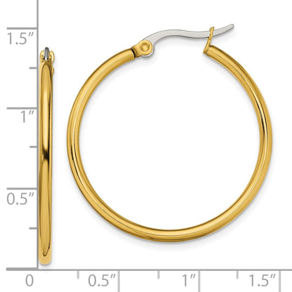 Stainless Steel Chisel Polished Yellow Ip-Plated 32mm Diameter 2mm Hoop Earrings