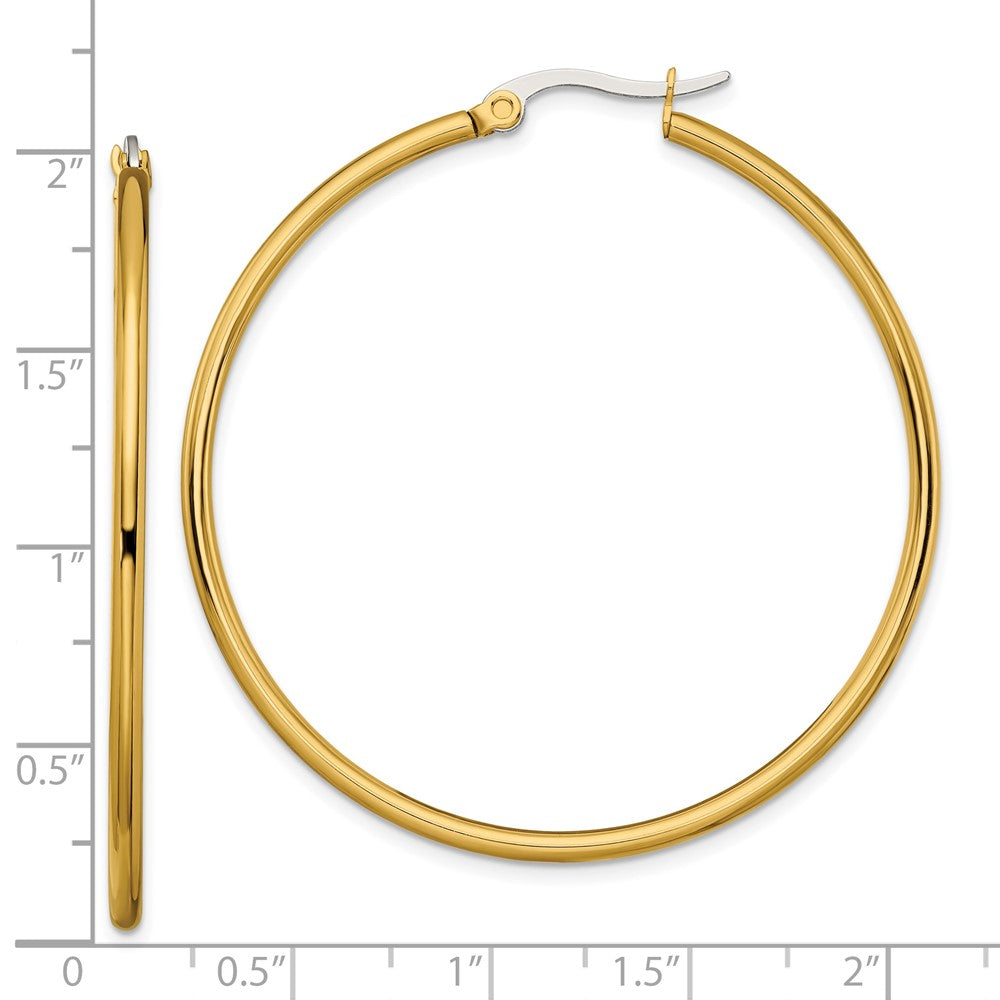 Stainless Steel Chisel Polished Yellow Ip-Plated 48mm Diameter 2mm Hoop Earrings