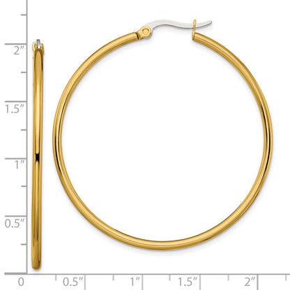 Stainless Steel Chisel Polished Yellow Ip-Plated 48mm Diameter 2mm Hoop Earrings