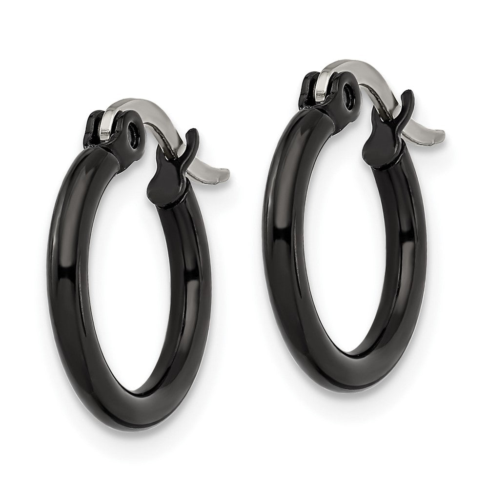 Stainless Steel Chisel Polished Black Ip-Plated 15.5mm Diameter 2mm Hoop Earrings