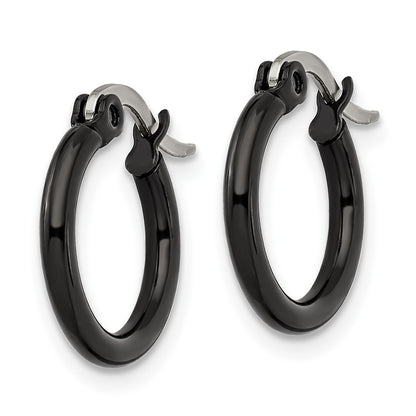 Stainless Steel Chisel Polished Black Ip-Plated 15.5mm Diameter 2mm Hoop Earrings