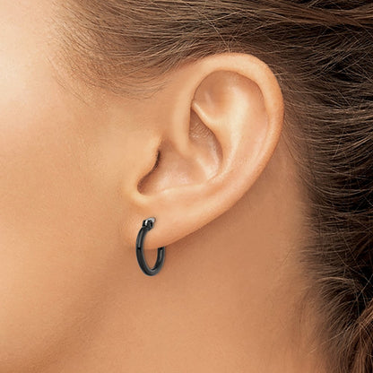Stainless Steel Chisel Polished Black Ip-Plated 15.5mm Diameter 2mm Hoop Earrings