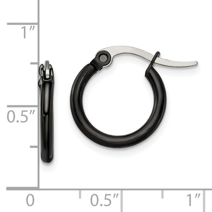 Stainless Steel Chisel Polished Black Ip-Plated 15.5mm Diameter 2mm Hoop Earrings