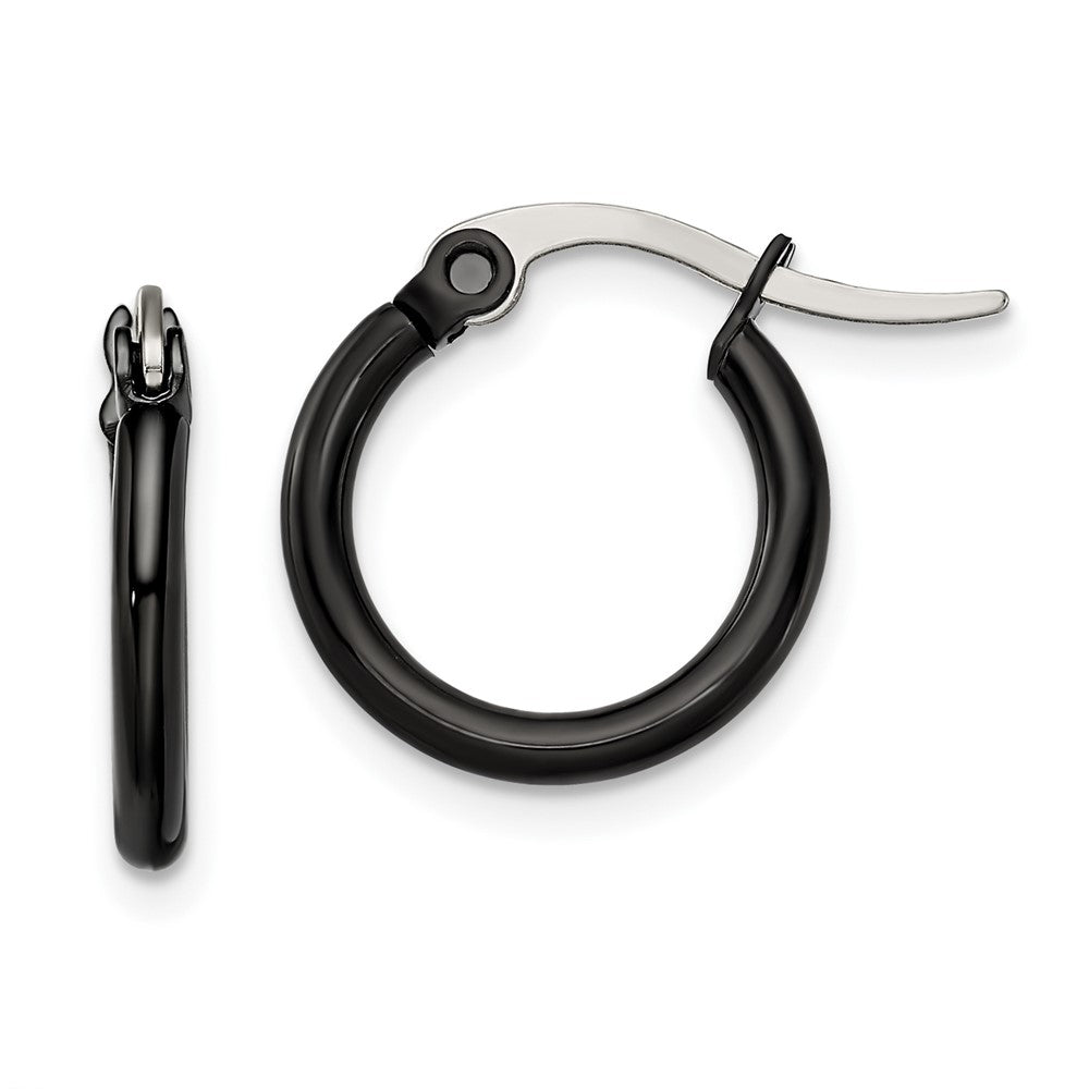 Stainless Steel Chisel Polished Black Ip-Plated 15.5mm Diameter 2mm Hoop Earrings