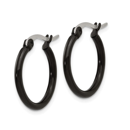 Stainless Steel Chisel Polished Black Ip-Plated 19mm Diameter 2mm Hoop Earrings