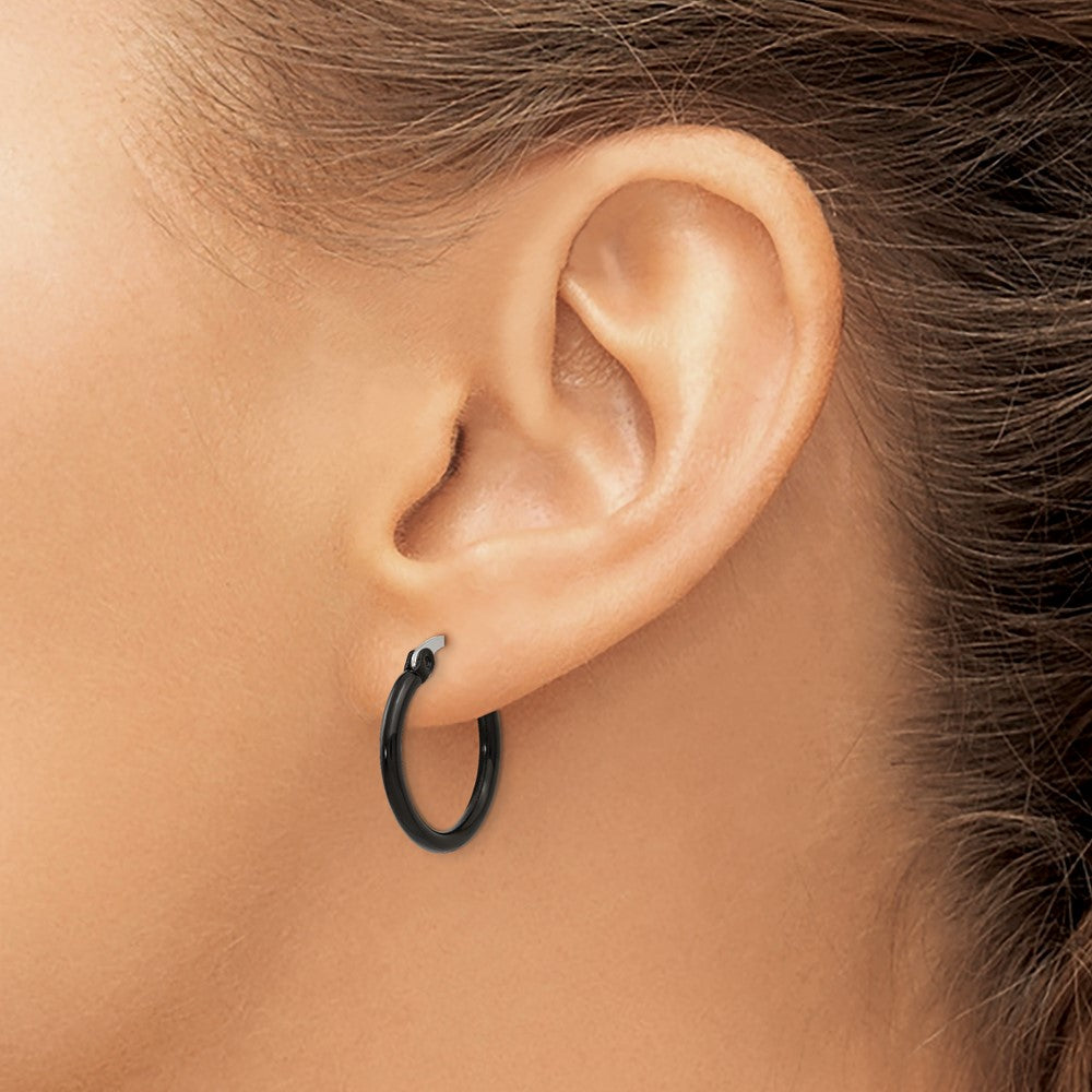 Stainless Steel Chisel Polished Black Ip-Plated 19mm Diameter 2mm Hoop Earrings