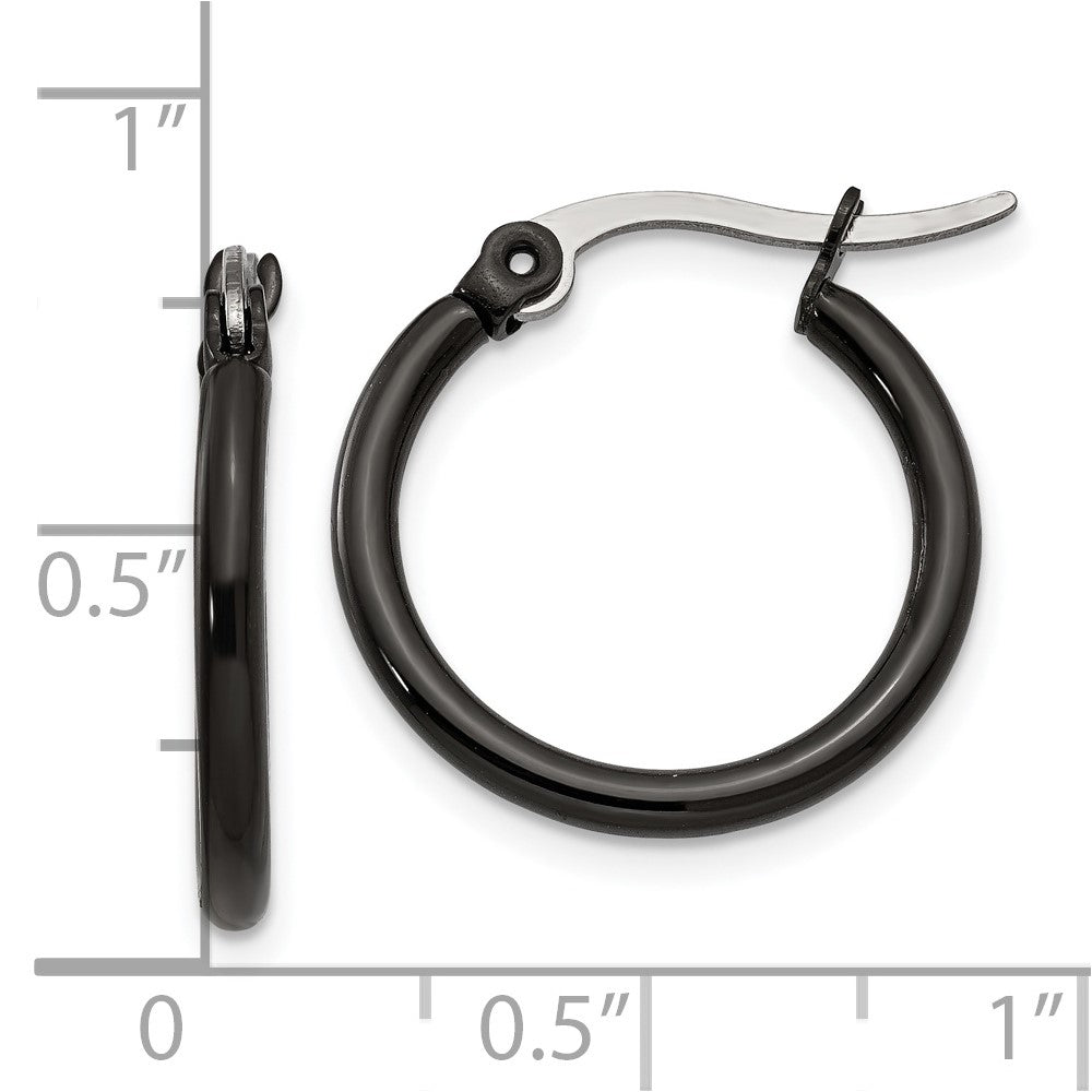 Stainless Steel Chisel Polished Black Ip-Plated 19mm Diameter 2mm Hoop Earrings