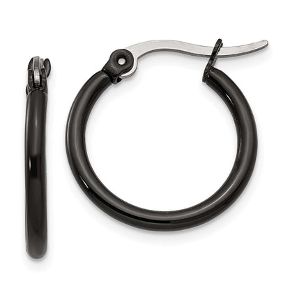 Stainless Steel Chisel Polished Black Ip-Plated 19mm Diameter 2mm Hoop Earrings