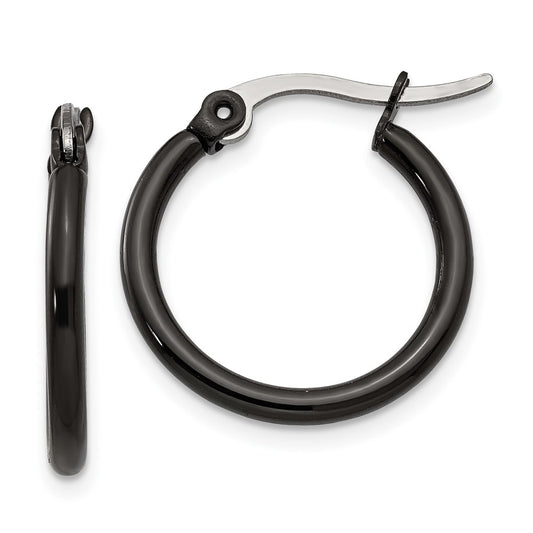 Stainless Steel Chisel Polished Black Ip-Plated 19mm Diameter 2mm Hoop Earrings