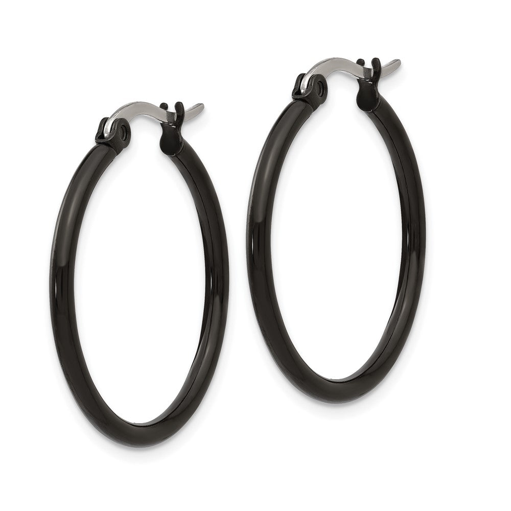 Stainless Steel Chisel Polished Black Ip-Plated 26mm Diameter 2mm Hoop Earrings