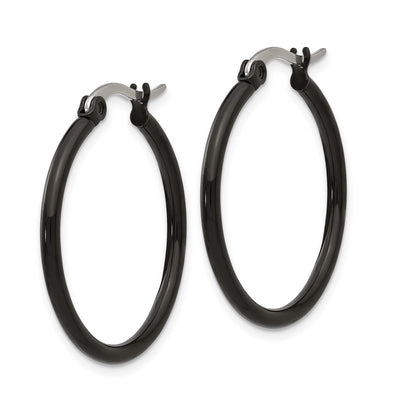 Stainless Steel Chisel Polished Black Ip-Plated 26mm Diameter 2mm Hoop Earrings