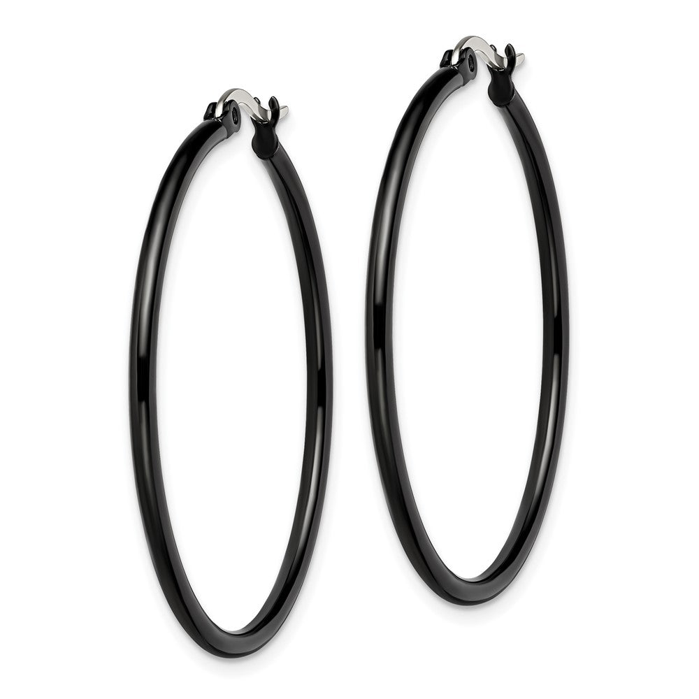 Stainless Steel Chisel Polished Black Ip-Plated 40mm Diameter 2mm Hoop Earrings