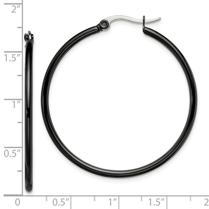 Stainless Steel Chisel Polished Black Ip-Plated 40mm Diameter 2mm Hoop Earrings