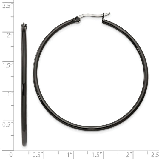 Stainless Steel Chisel Polished Black Ip-Plated 48mm Diameter 2mm Hoop Earrings