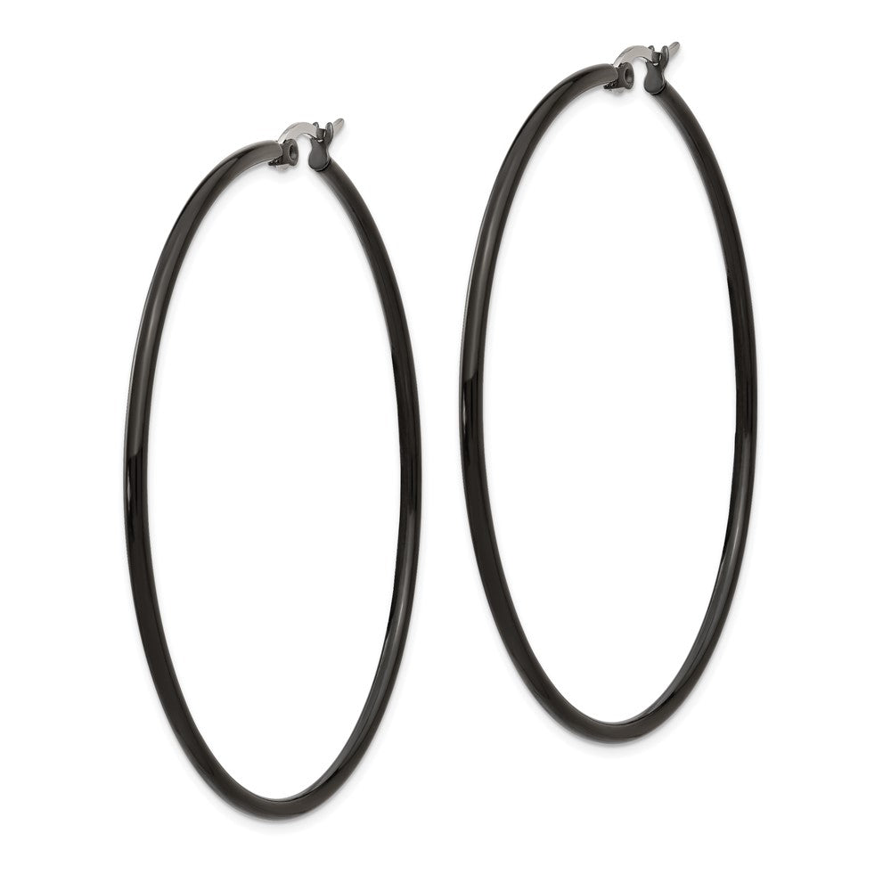 Stainless Steel Chisel Polished Black Ip-Plated 60mm Diameter 2mm Hoop Earrings