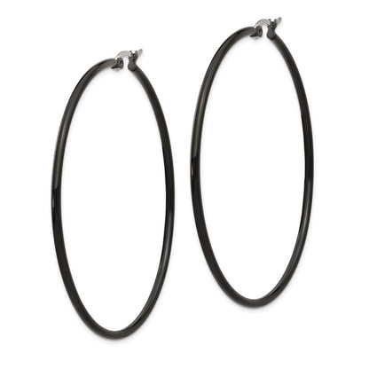 Stainless Steel Chisel Polished Black Ip-Plated 60mm Diameter 2mm Hoop Earrings