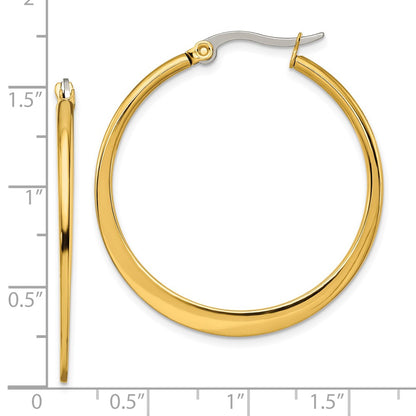 Stainless Steel Chisel Polished Yellow Ip-Plated Tapered 34mm Diameter Hoop Earrings