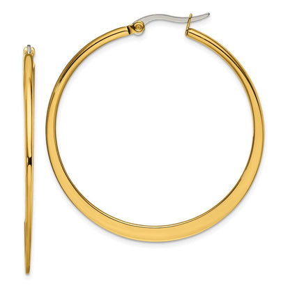 Stainless Steel Chisel Polished Yellow Ip-Plated Tapered 43mm Diameter Hoop Earrings