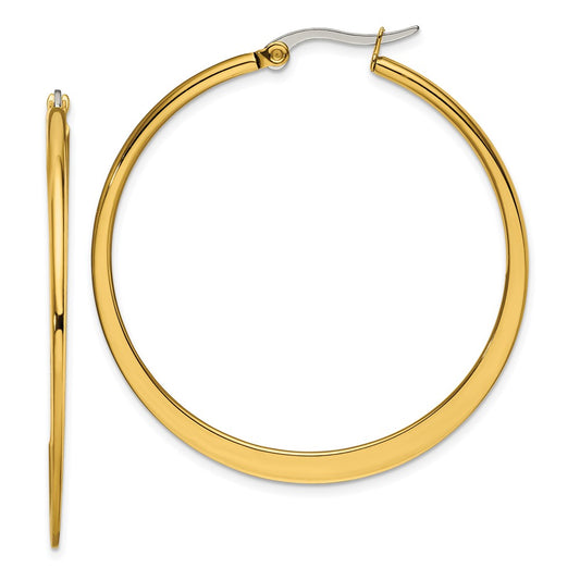 Stainless Steel Chisel Polished Yellow Ip-Plated Tapered 43mm Diameter Hoop Earrings