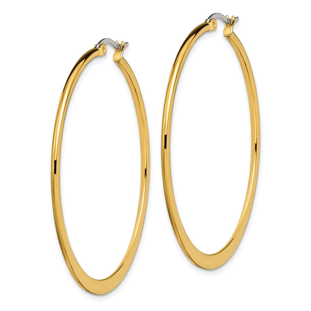 Stainless Steel Chisel Polished Yellow Ip-Plated Tapered 50mm Diameter Hoop Earrings