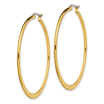 Stainless Steel Chisel Polished Yellow Ip-Plated Tapered 50mm Diameter Hoop Earrings