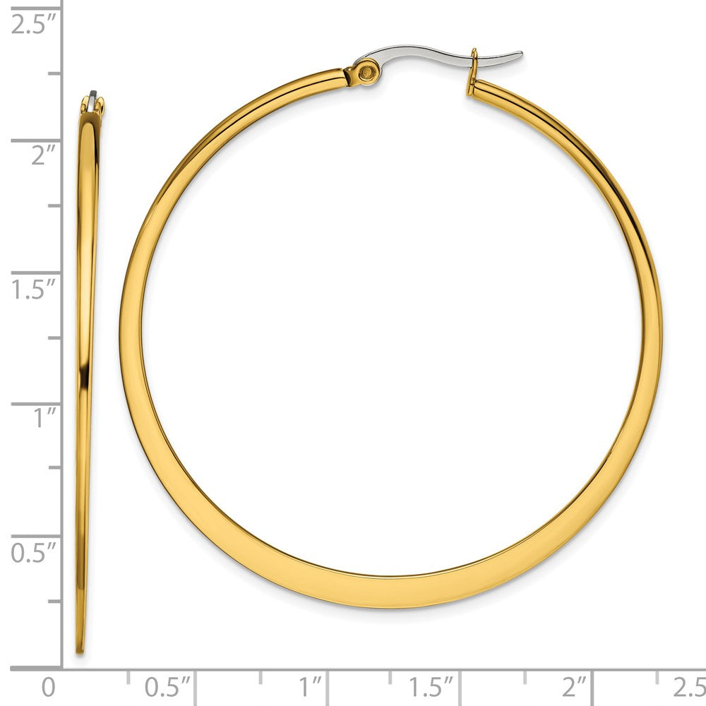 Stainless Steel Chisel Polished Yellow Ip-Plated Tapered 50mm Diameter Hoop Earrings