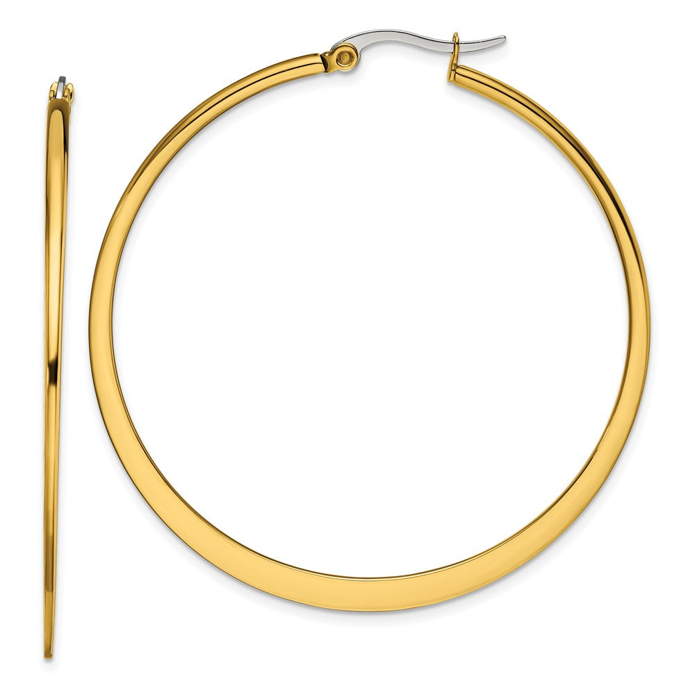 Stainless Steel Chisel Polished Yellow Ip-Plated Tapered 50mm Diameter Hoop Earrings