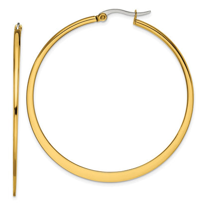 Stainless Steel Chisel Polished Yellow Ip-Plated Tapered 50mm Diameter Hoop Earrings