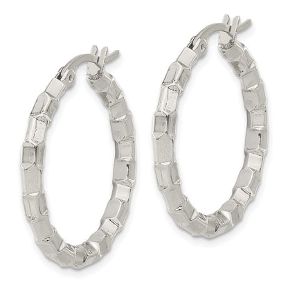 Stainless Steel Polished & Textured Round Hoop Earrings