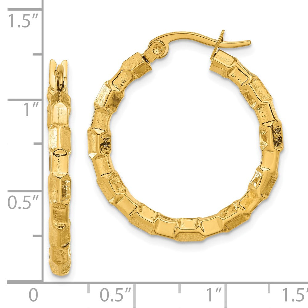 Stainless Steel Yellow Ip-Plated Polished & Textured Round Hoop Earrings