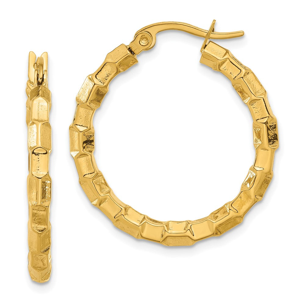 Stainless Steel Yellow Ip-Plated Polished & Textured Round Hoop Earrings