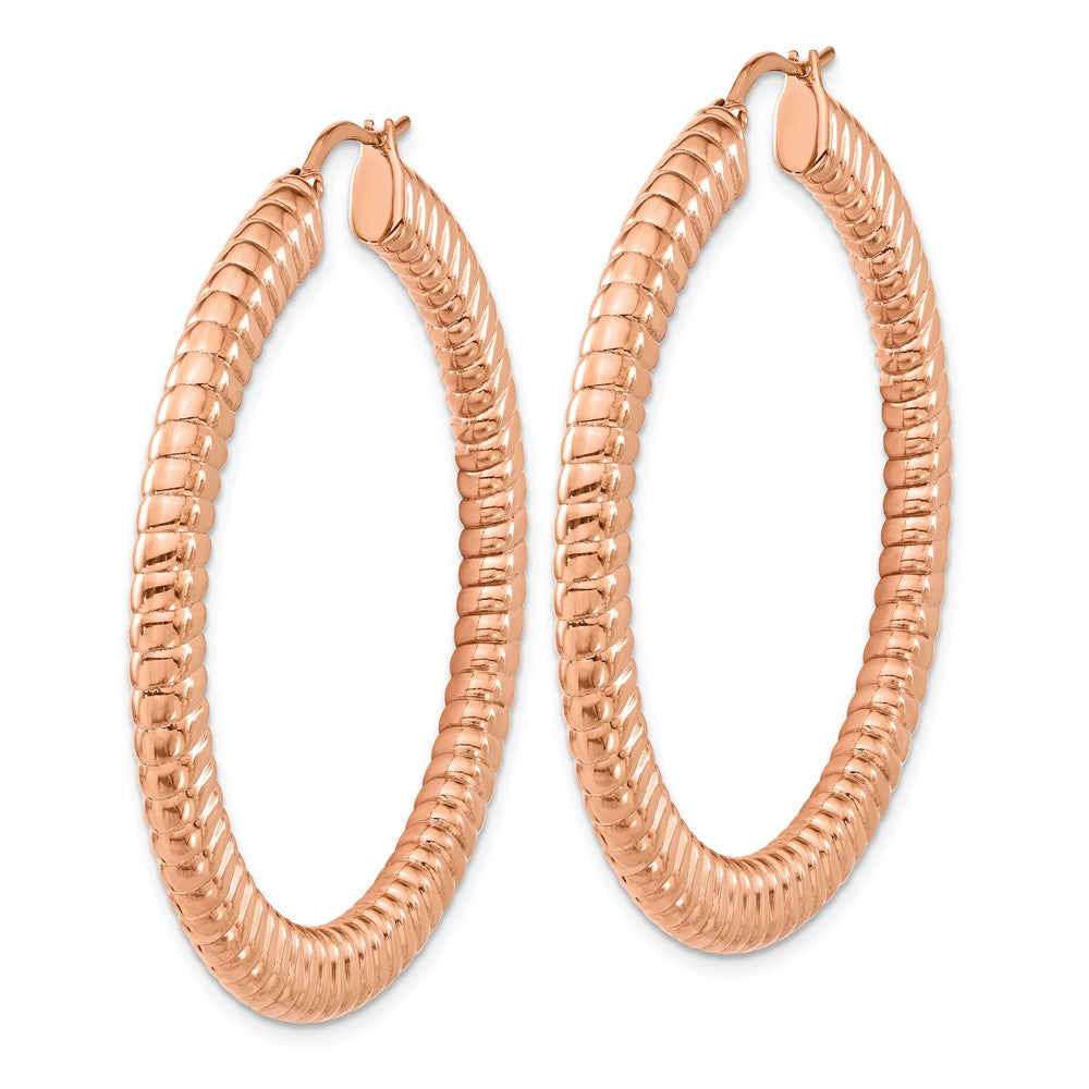Stainless Steel Pink Ip-Plated Textured Hollow Hoop Earrings
