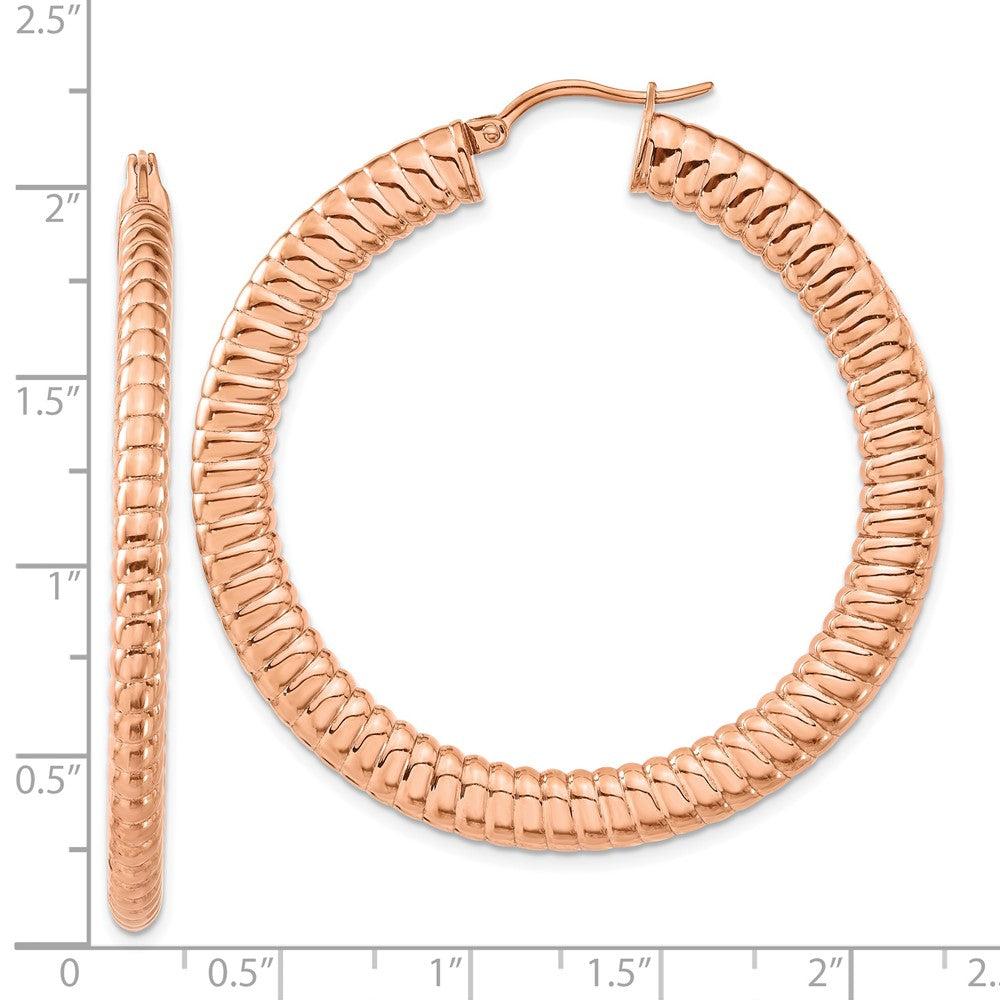 Stainless Steel Pink Ip-Plated Textured Hollow Hoop Earrings