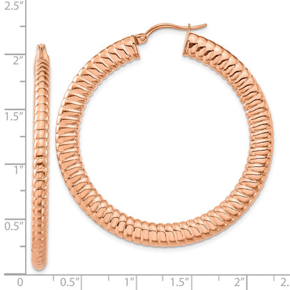 Stainless Steel Pink Ip-Plated Textured Hollow Hoop Earrings