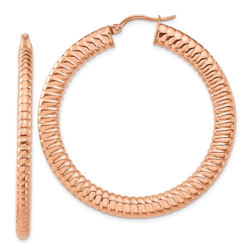 Stainless Steel Pink Ip-Plated Textured Hollow Hoop Earrings