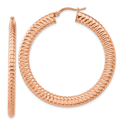 Stainless Steel Pink Ip-Plated Textured Hollow Hoop Earrings