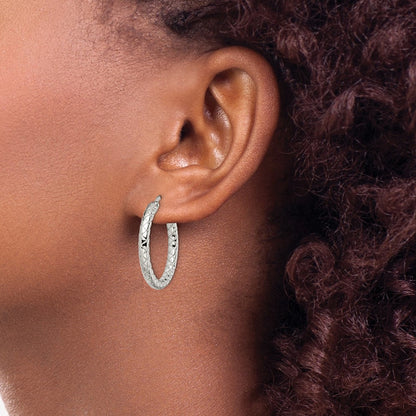 Stainless Steel Chisel Polished And Textured Hollow Hoop Earrings