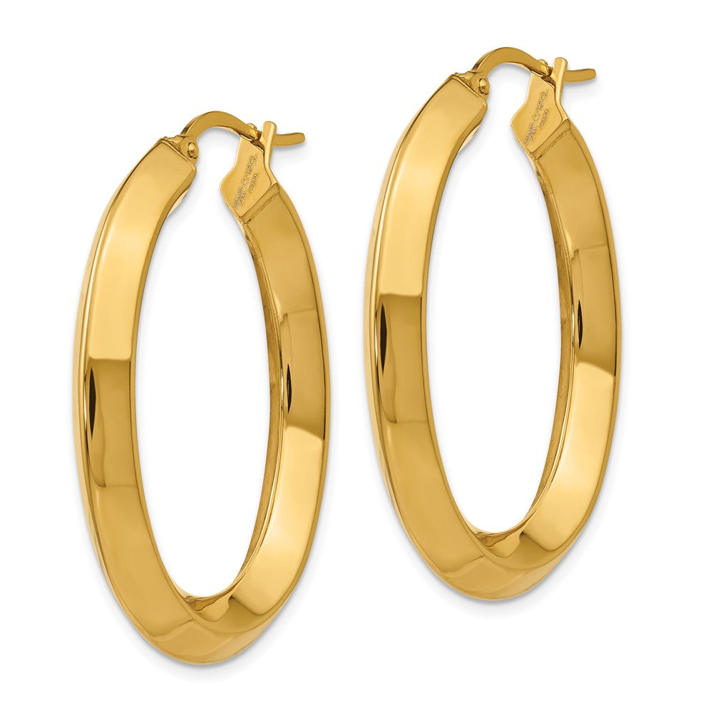 Stainless Steel Chisel Polished Yellow Ip-Plated Knife Edge Hollow Oval Hoop Earrings