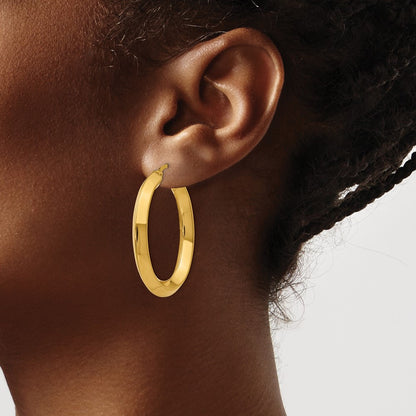 Stainless Steel Chisel Polished Yellow Ip-Plated Knife Edge Hollow Oval Hoop Earrings