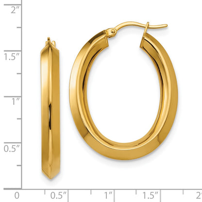 Stainless Steel Chisel Polished Yellow Ip-Plated Knife Edge Hollow Oval Hoop Earrings