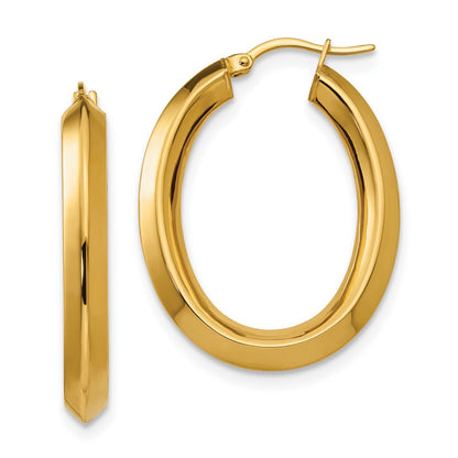 Stainless Steel Chisel Polished Yellow Ip-Plated Knife Edge Hollow Oval Hoop Earrings