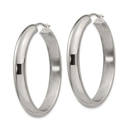 Stainless Steel Chisel Polished Hollow Oval Hoop Earrings