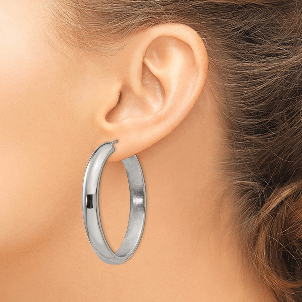 Stainless Steel Chisel Polished Hollow Oval Hoop Earrings