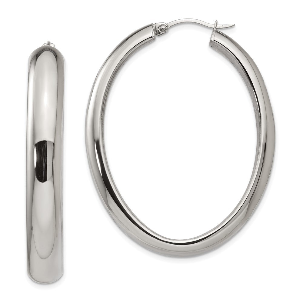 Stainless Steel Chisel Polished Hollow Oval Hoop Earrings