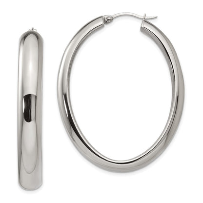Stainless Steel Chisel Polished Hollow Oval Hoop Earrings
