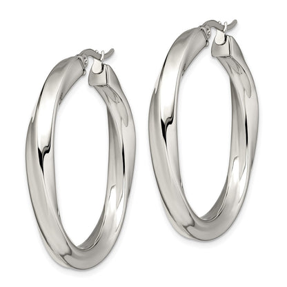 Stainless Steel Chisel Polished Hollow Twisted Hoop Earrings
