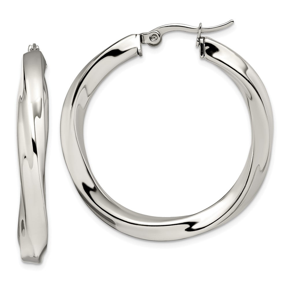 Stainless Steel Chisel Polished Hollow Twisted Hoop Earrings