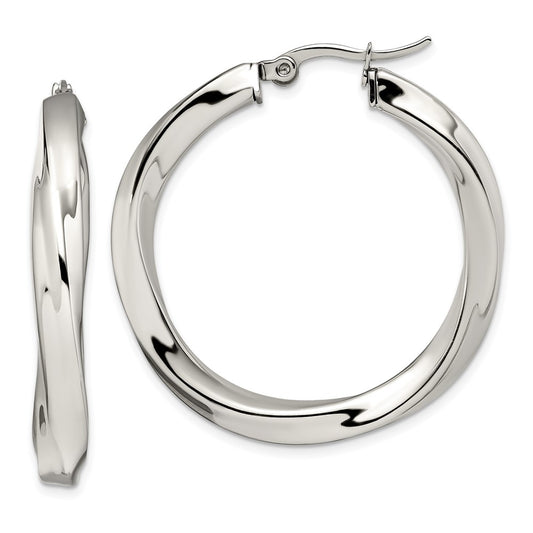 Stainless Steel Chisel Polished Hollow Twisted Hoop Earrings