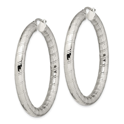 Stainless Steel Polished And Textured Hollow Hoop Earrings
