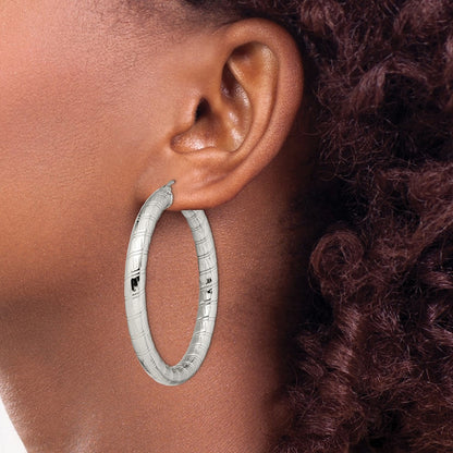 Stainless Steel Polished And Textured Hollow Hoop Earrings